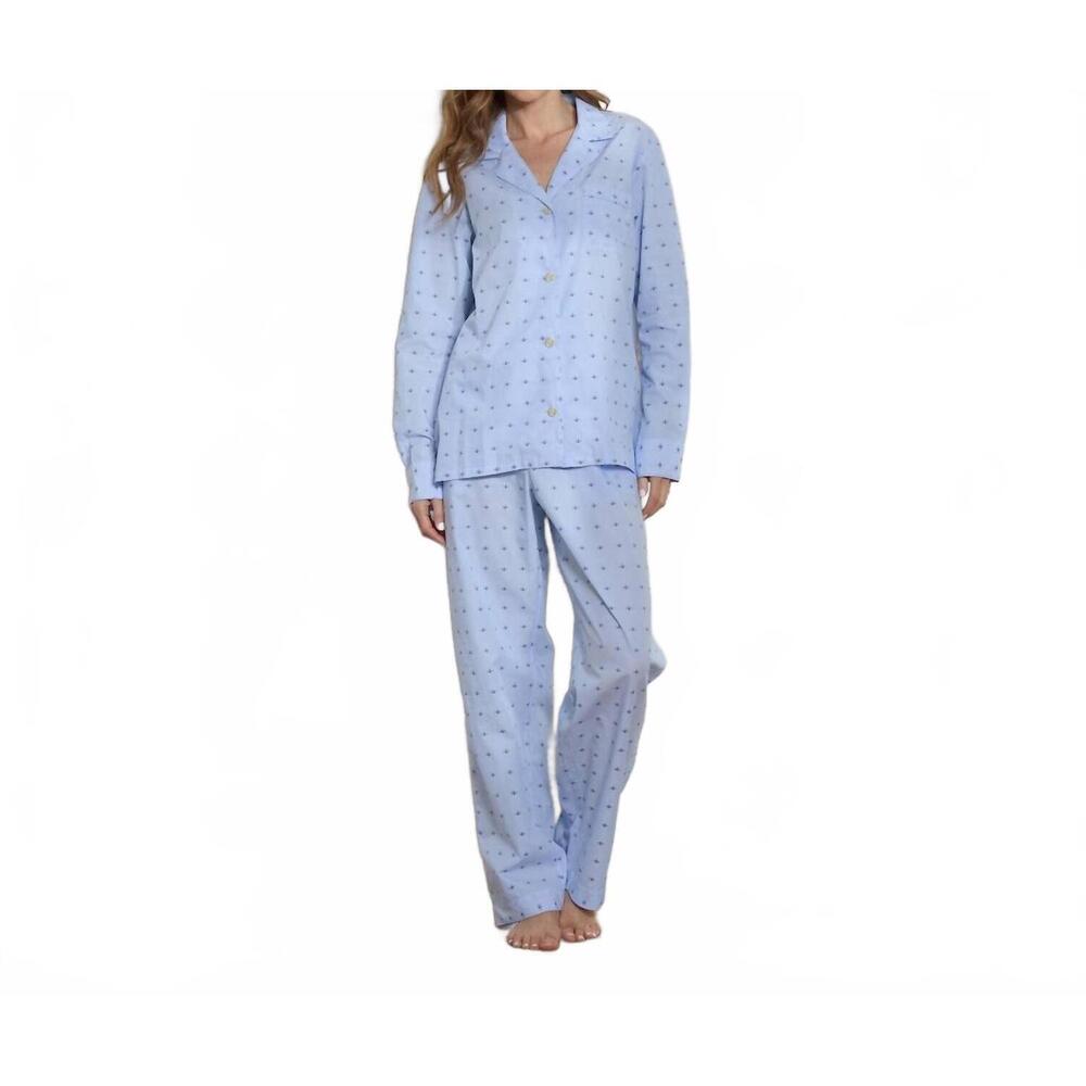 NEW THE SLEEP CODE women's dobby cotton long pj set in light blue bees